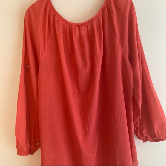 H&M L.O.G.G.  Roll Tab Sleeve 100% Cotton Top/Shirt/Blouse, Orange, Size 14 - Picture 7 of 7